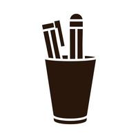 school education pen and pencil in cup supply silhouette style icon vector
