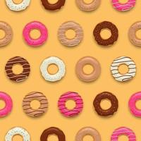 conjunto, de, colorido, sabroso, donuts, seamless, patrón, plano de fondo, vector, ilustración