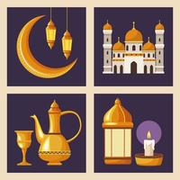 cuatro iconos de ramadan kareem vector