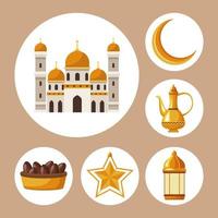 six ramadan kareem icons vector