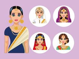 five arabic brides characters vector