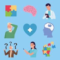 nueve iconos de alzheimers vector