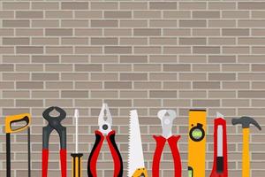 Repair Tools and Instruments on Brick Wall Vector Illustration Background