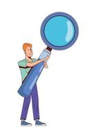 man lifting magnifying glass vector