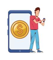man using smartphone vector