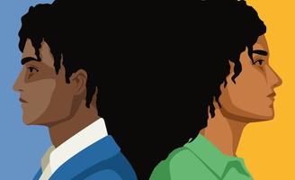 afro couple characters vector