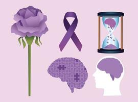 cinco iconos de alzheimer vector