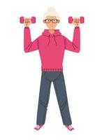 grandmother lifting dumbbells vector