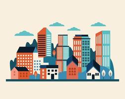 buildings and clouds vector