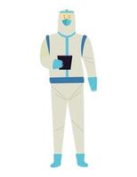 medical worker wearing white biosafety suit vector