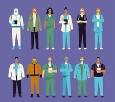 group of twelve doctors medical staff characters vector