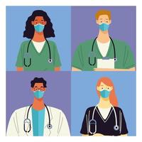 group of four doctors medical staff characters vector