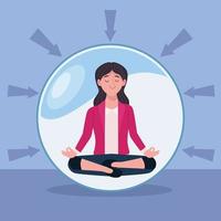 businesswoman practicing yoga lotus position with arrows vector