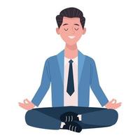 businessman relaxing practicing yoga lotus position vector