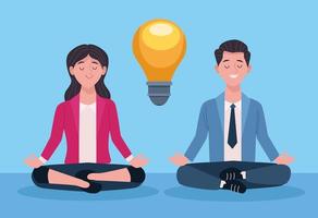business couple practicing yoga lotus position vector
