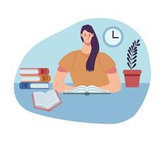 reader girl reading book seated in workplace character vector