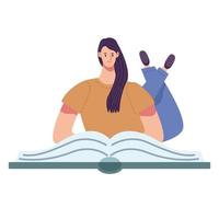 reader girl reading book lying down character vector