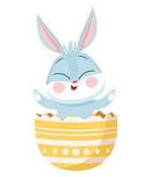 lindo conejo de pascua en huevo roto personaje pintado vector