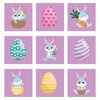 paquete de nueve felices pascuas establecer iconos vector