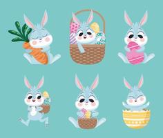 bundle of six happy easter set icons vector