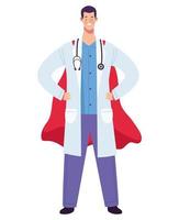 male doctor with hero cape character vector