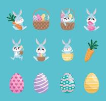 bundle of twelve happy easter set icons vector