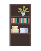 estanterías con libros e ícono de muebles de plantas de interior vector