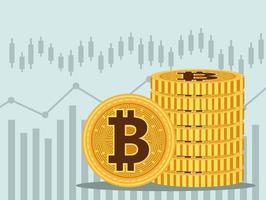 pile bitcoins cyber money technology icons vector