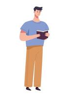 reader man reading book standing character vector