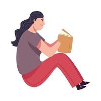 reader girl reading book seated character vector