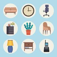 paquete de iconos de conjunto de muebles de oficina vector