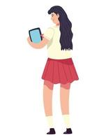 young girl using tablet technology icon vector