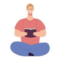 blond reader man reading book seated in lotus position character vector