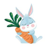 lindo conejo de pascua abrazando el personaje de zanahoria vector