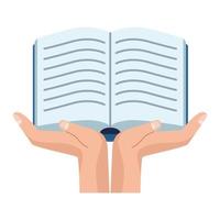 hands lifting textbook open literature isolated icon vector