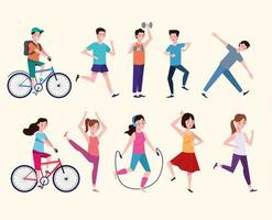 group of people practicing exercises healthy lifestyle vector