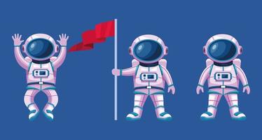 astronautas con trajes y personajes de bandera. vector