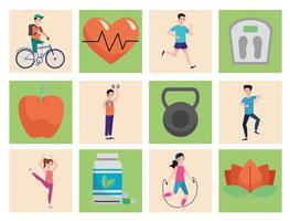 bundle of twenty healthy lifestyle set icons vector