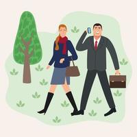 business couple walking in the park back to office characters vector
