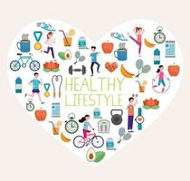 bundle of healthy lifestyle set icons in heart vector