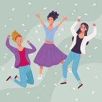 group of three beautiful young women characters celebrating vector