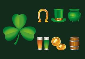 Paquete de siete iconos de feliz día de San Patricio vector