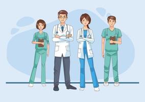 professionals doctors with stethoscopes characters vector