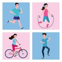 people practicing exercises characters healthy lifestyle vector