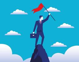 elegant businessman worker with success flag in peak vector