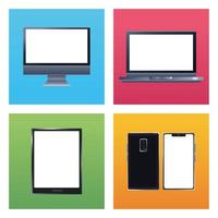 bundle of five devices mockup branding icons vector