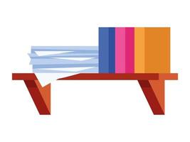 wooden shelf with books and paper vector