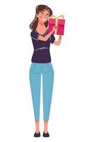 beautiful young woman happy with gift present vector