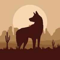 lindo perro mascota animal en la escena del desierto vector