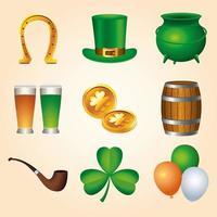 paquete de nueve iconos felices del día de san patricio vector